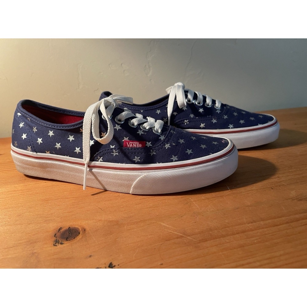 Vans Deck Tennis Shoes Women 8.5‎ Men 7 Blue Silver Stars EU 39 PATRIOTIC July 4